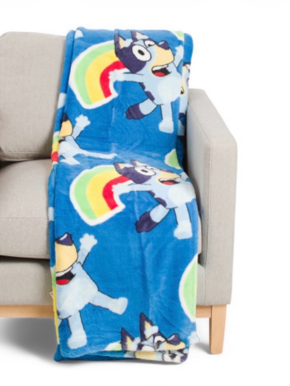 Bluey and Rainbows Blue Soft Plush Blanket NEW